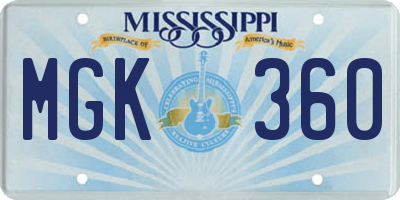 MS license plate MGK360