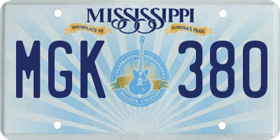 MS license plate MGK380