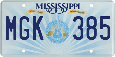 MS license plate MGK385
