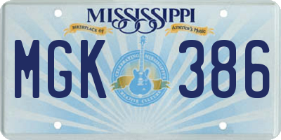 MS license plate MGK386