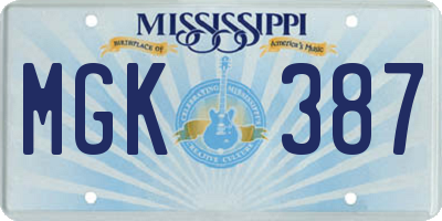 MS license plate MGK387
