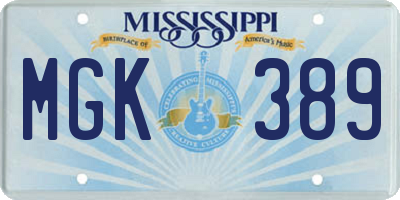 MS license plate MGK389