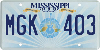 MS license plate MGK403