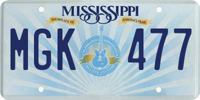 MS license plate MGK477