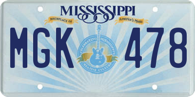 MS license plate MGK478