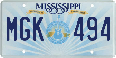 MS license plate MGK494