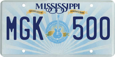 MS license plate MGK500
