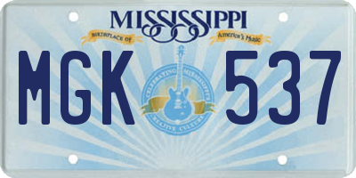 MS license plate MGK537