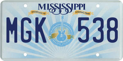 MS license plate MGK538
