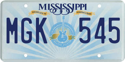 MS license plate MGK545