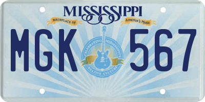 MS license plate MGK567