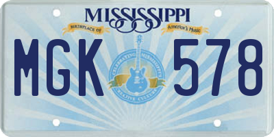 MS license plate MGK578