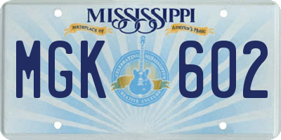 MS license plate MGK602