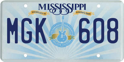 MS license plate MGK608