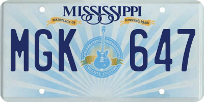MS license plate MGK647