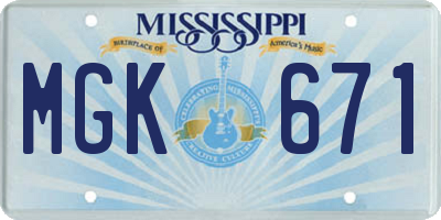 MS license plate MGK671