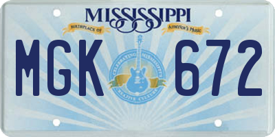 MS license plate MGK672