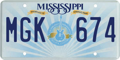 MS license plate MGK674