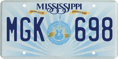 MS license plate MGK698