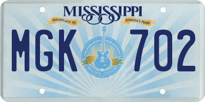 MS license plate MGK702