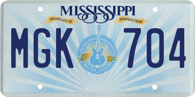MS license plate MGK704