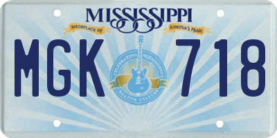 MS license plate MGK718