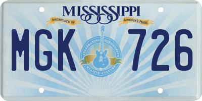 MS license plate MGK726