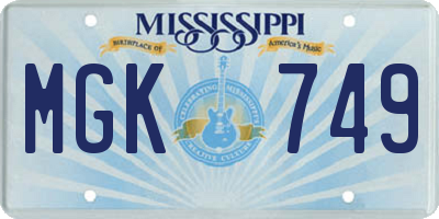 MS license plate MGK749