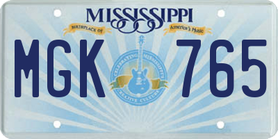 MS license plate MGK765