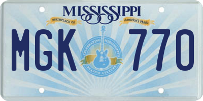 MS license plate MGK770