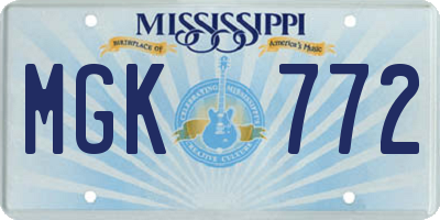 MS license plate MGK772