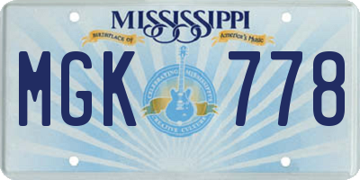 MS license plate MGK778