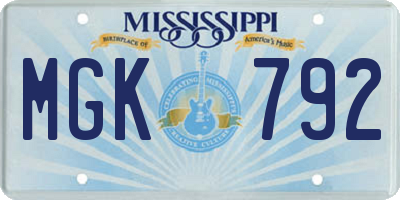MS license plate MGK792