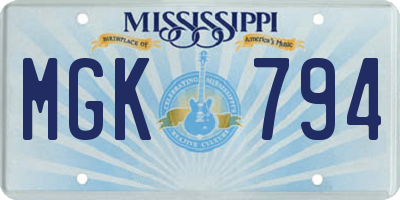 MS license plate MGK794