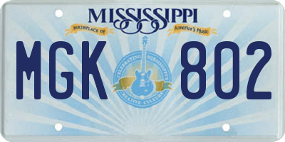 MS license plate MGK802