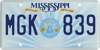 MS license plate MGK839