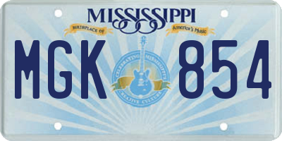MS license plate MGK854