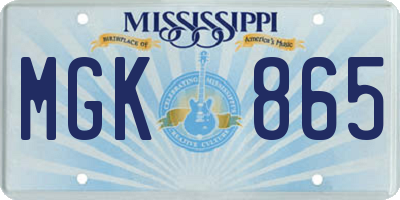 MS license plate MGK865