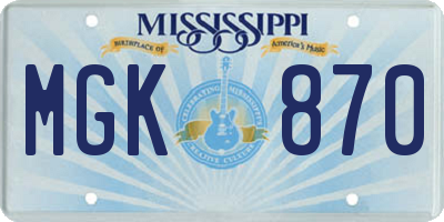 MS license plate MGK870