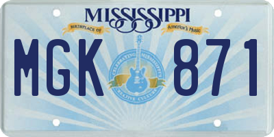 MS license plate MGK871