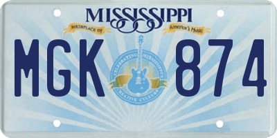 MS license plate MGK874