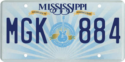 MS license plate MGK884