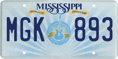 MS license plate MGK893