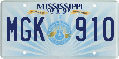 MS license plate MGK910