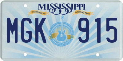 MS license plate MGK915