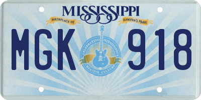 MS license plate MGK918