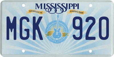 MS license plate MGK920