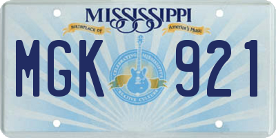 MS license plate MGK921