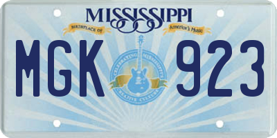 MS license plate MGK923