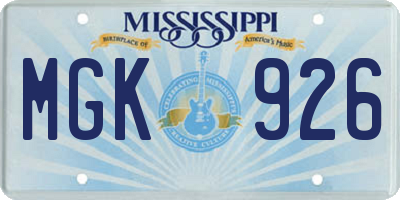 MS license plate MGK926